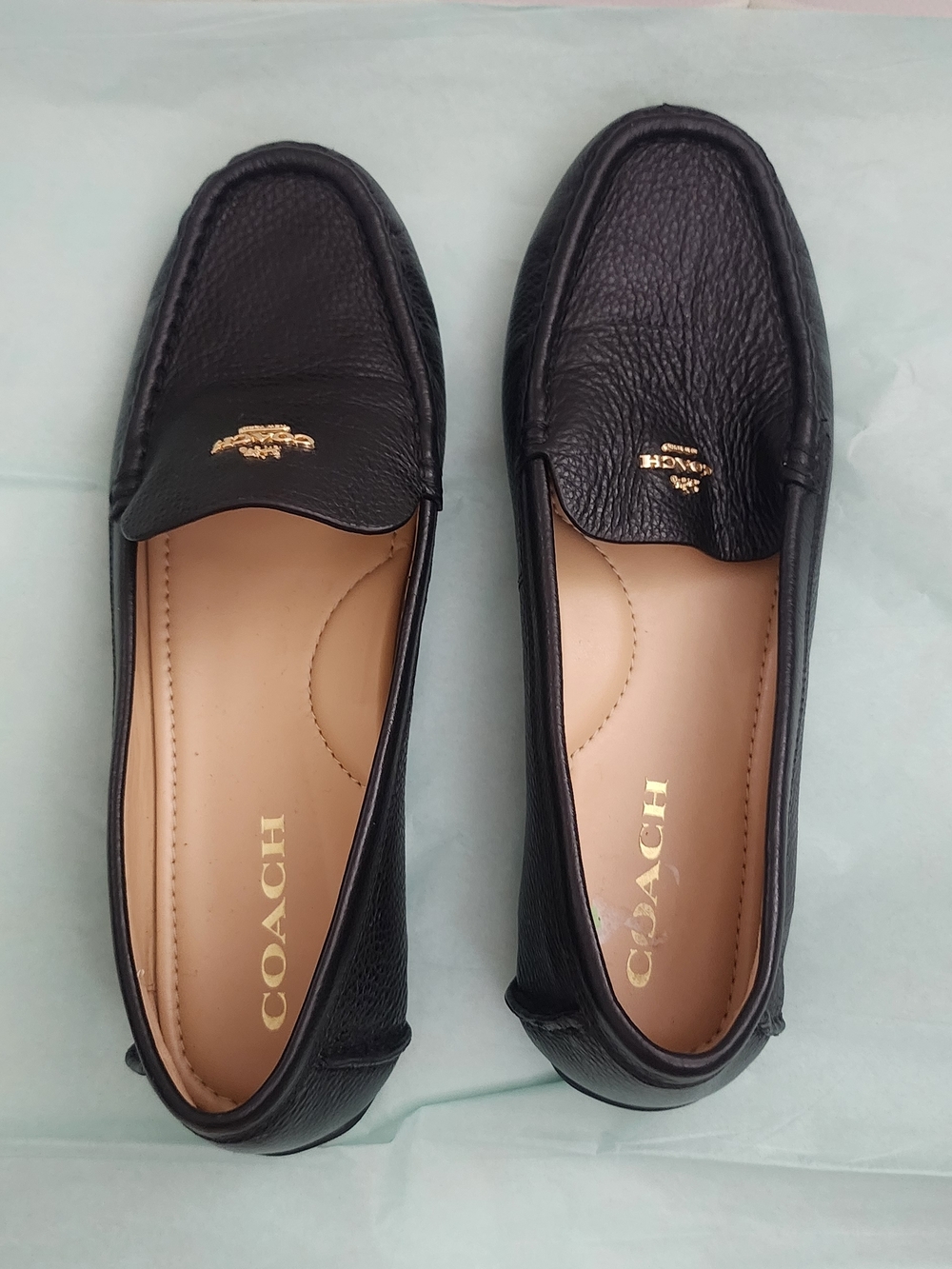 COACH Women's Black Leather Driving Loafers - Picture 2 of 9